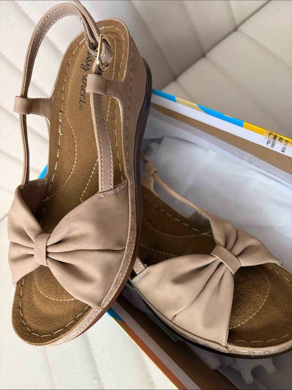 easy street Taupe Knotted T-Strap Sandals